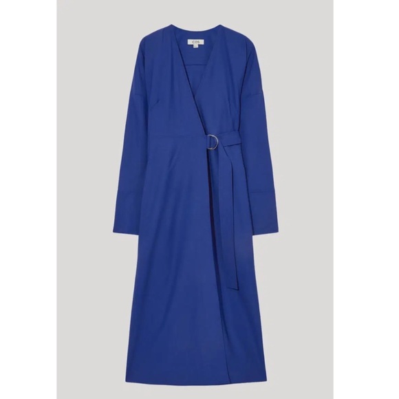 COS Wool Crepe Wrap in Cobalt Blue Midi Dress Women's Size 6 - Picture 1 of 15
